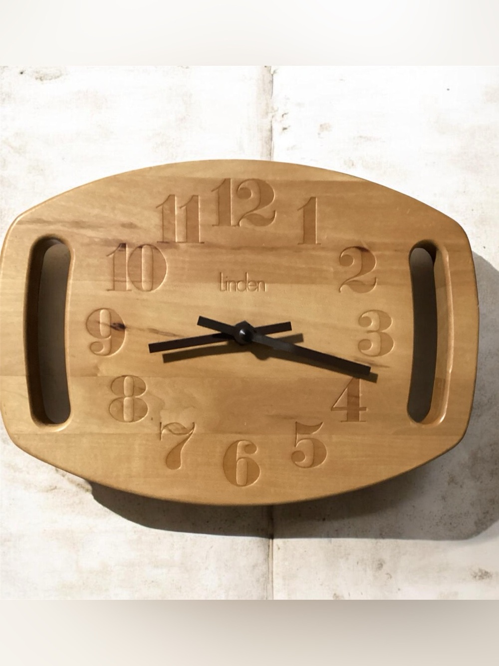 Vintage Linden Wood Wall Clock Carved Scandinavian Folk Decor Butcher Block